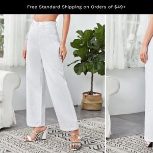 White High Waisted Straight Leg Jeans